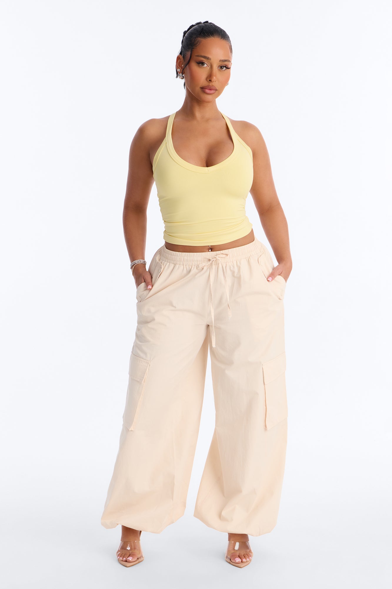 Contour Double Lined V Neck Tank Top - Yellow
