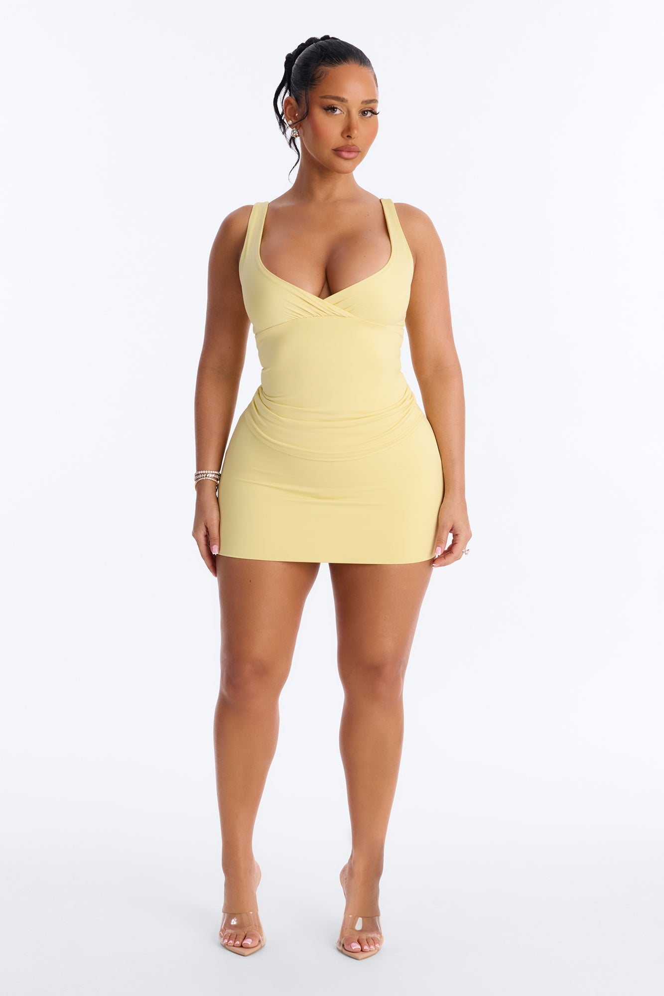 Contour Double Lined Surplice Scoop Neck Tank Top - Yellow