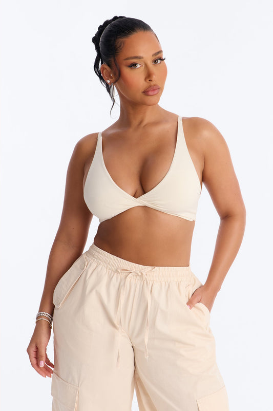 Second Skin Deep V Neck Bra Top - Bone