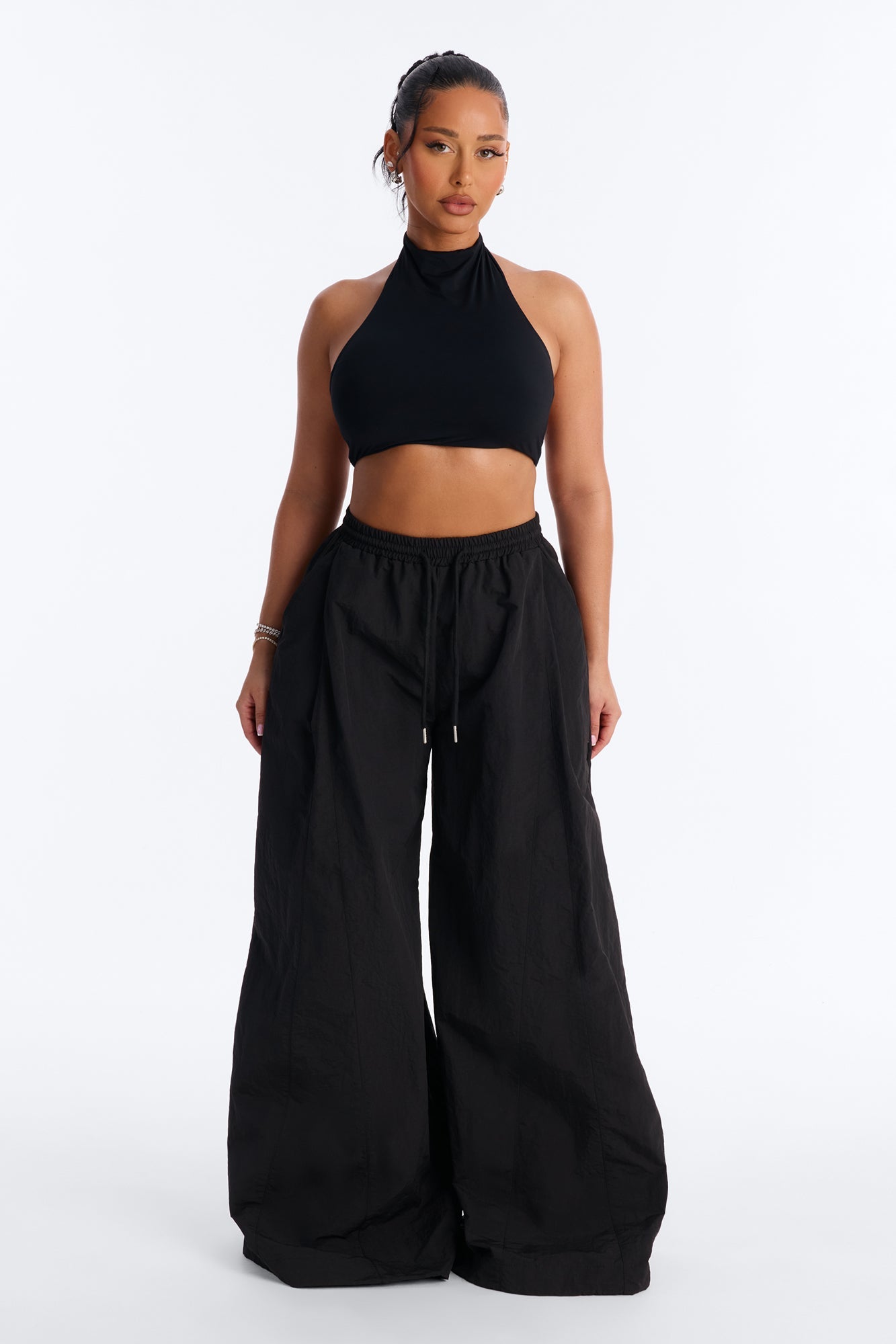 Second Skin Padded Backless Mock Neck Halter Top - Black