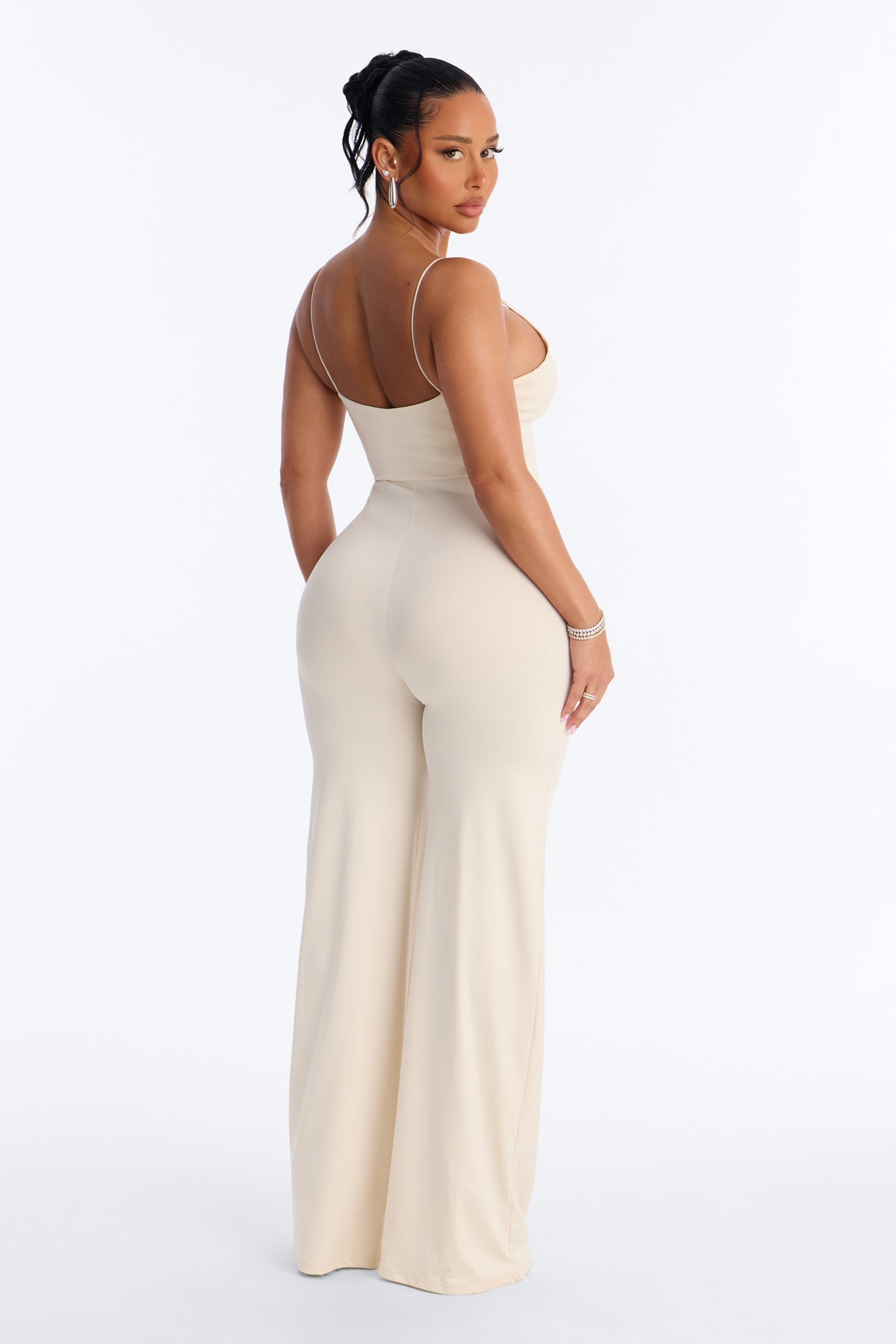 Contour Double Lined Spaghetti Strap Scoop Neck Jumpsuit - Bone