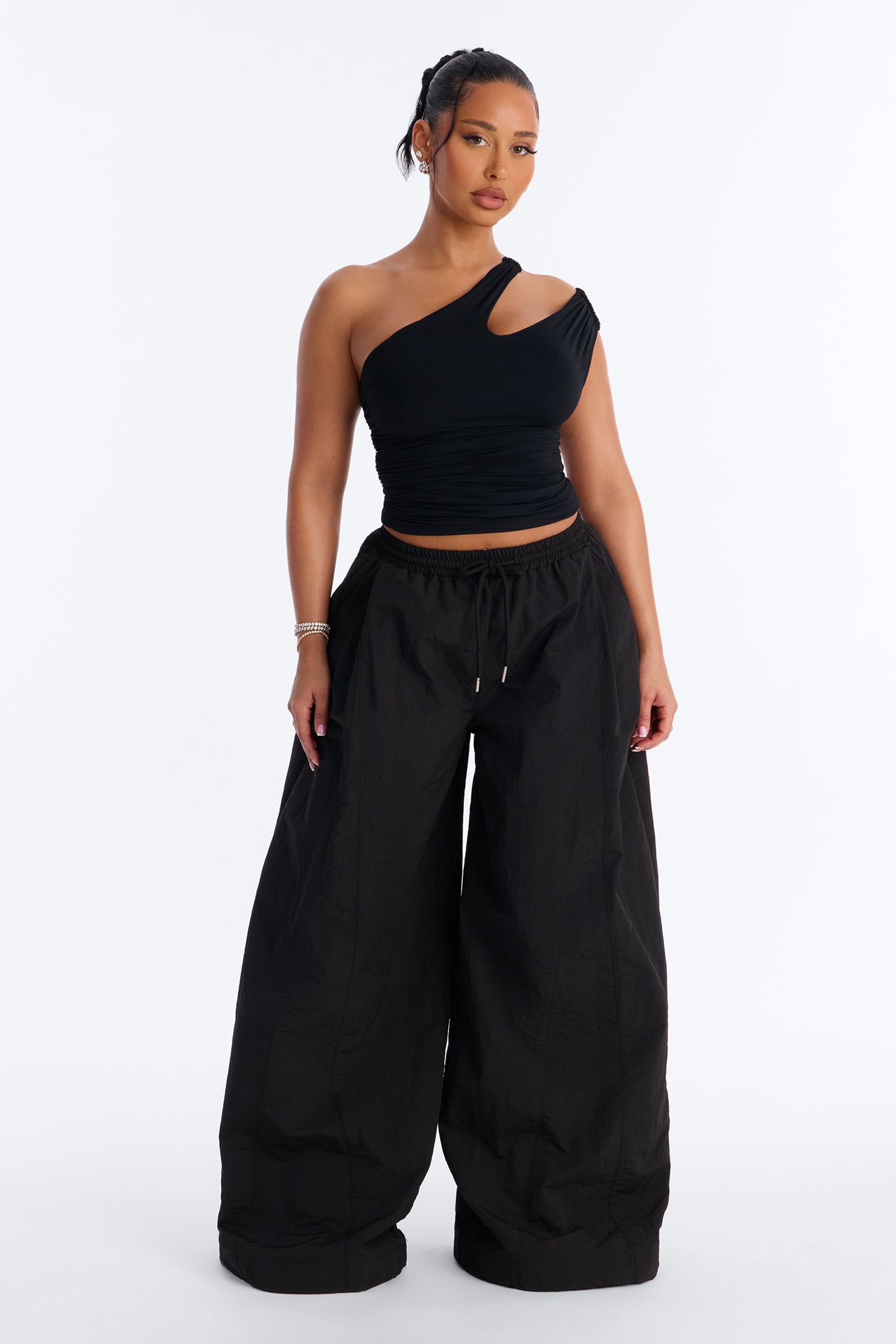 Second Skin Double Lined Cut Out One Shoulder Sleeveless Top - Black