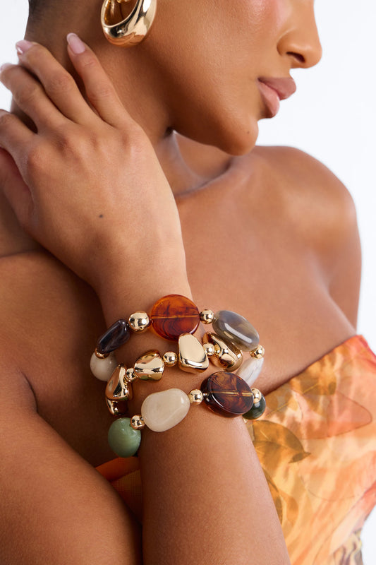 Joyce Jeweled Stretch 3 Piece Bracelet Set - Multi Color