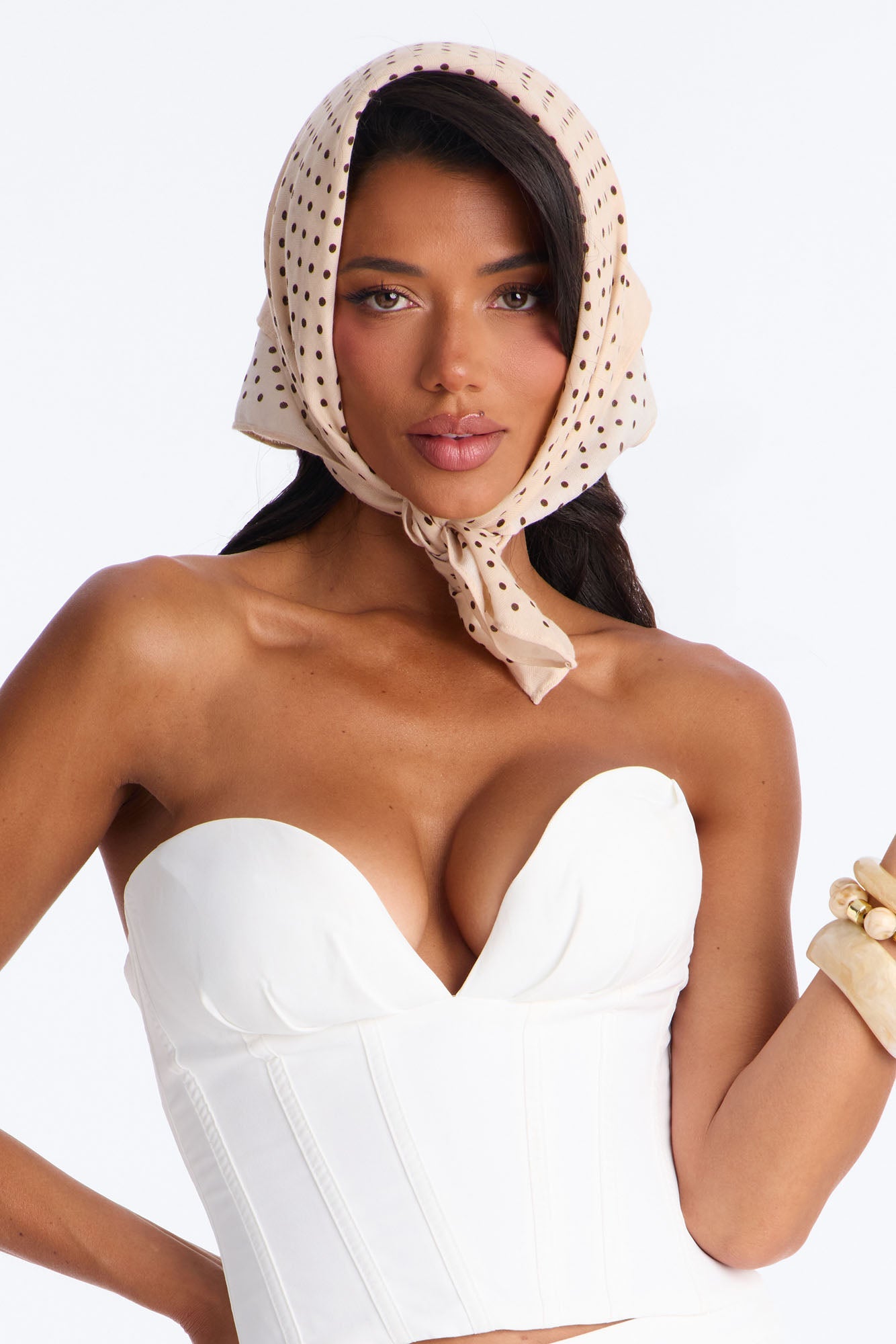 Kaitlyn Polka Dot Head Scarf - Taupe