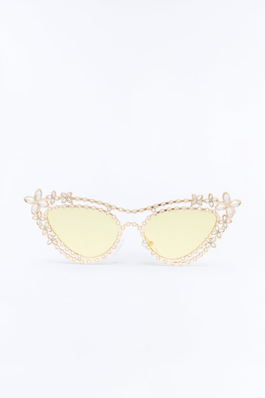 Poppy Rhinestone Sunglasses - Gold/Yellow