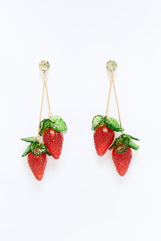 Strawberry Fields Rhinestone Drop Earrings - Gold/Red