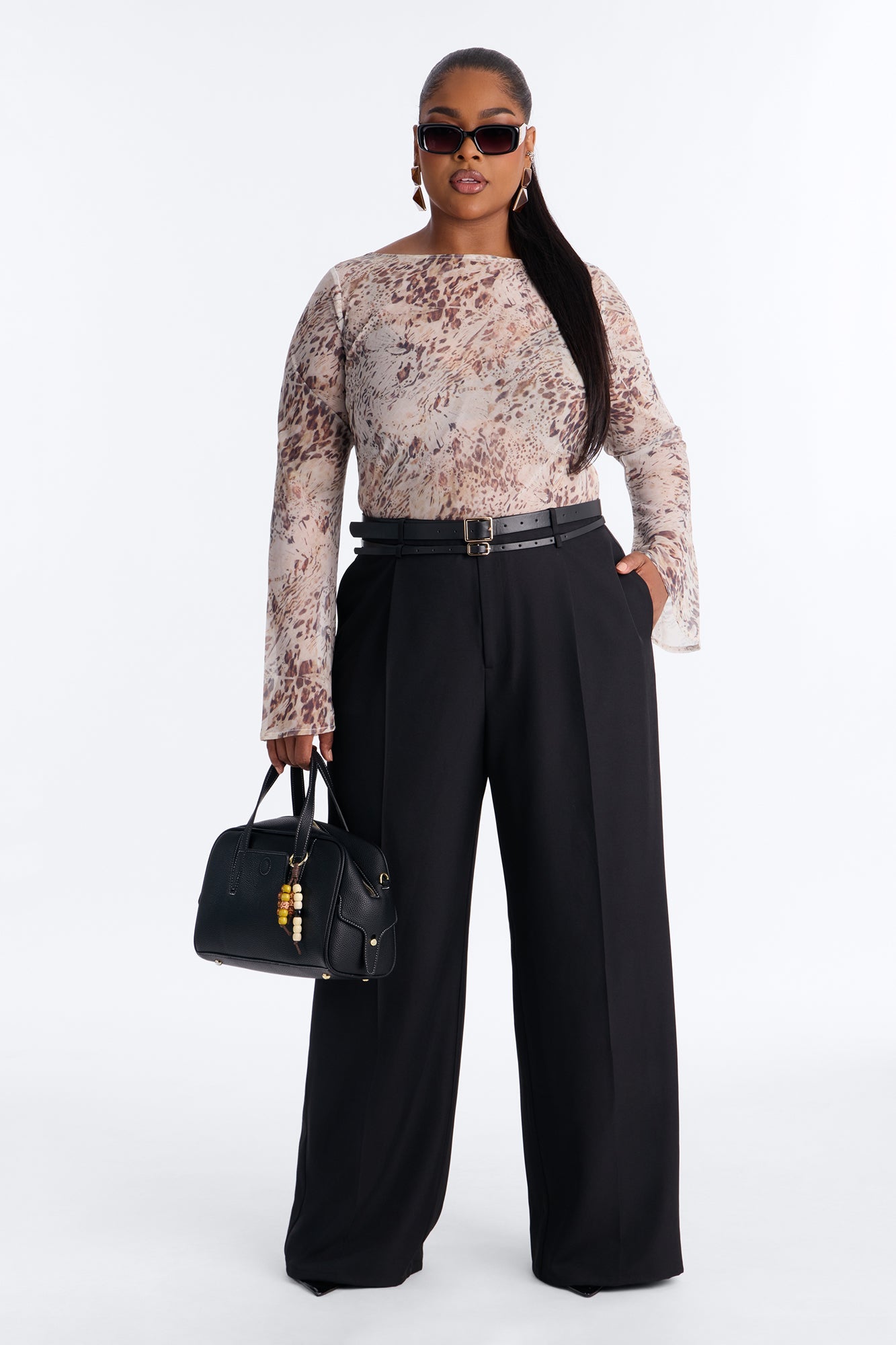 Geraldine Belted Wide Leg Trousers 33″ - Black