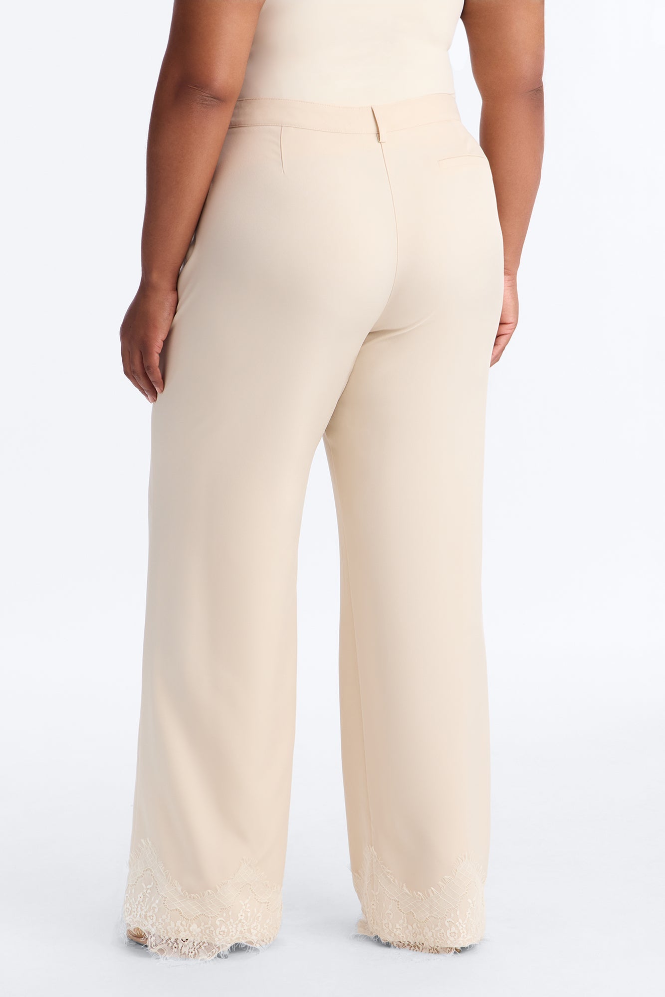 About You Lace Trim Straight Leg Trouser - Bone