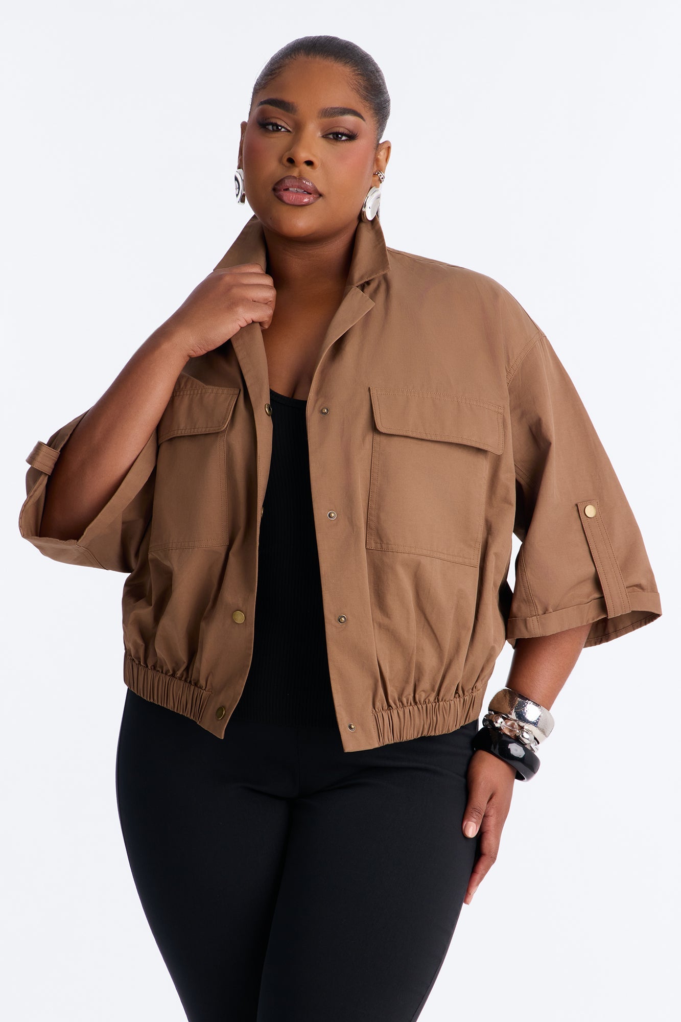 Plans Made Oversized Airflow Shirt - Brown