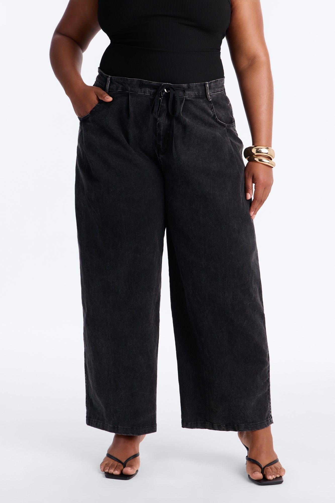 Georgie Washed Twill Barrel Leg Pant 33″ - Black