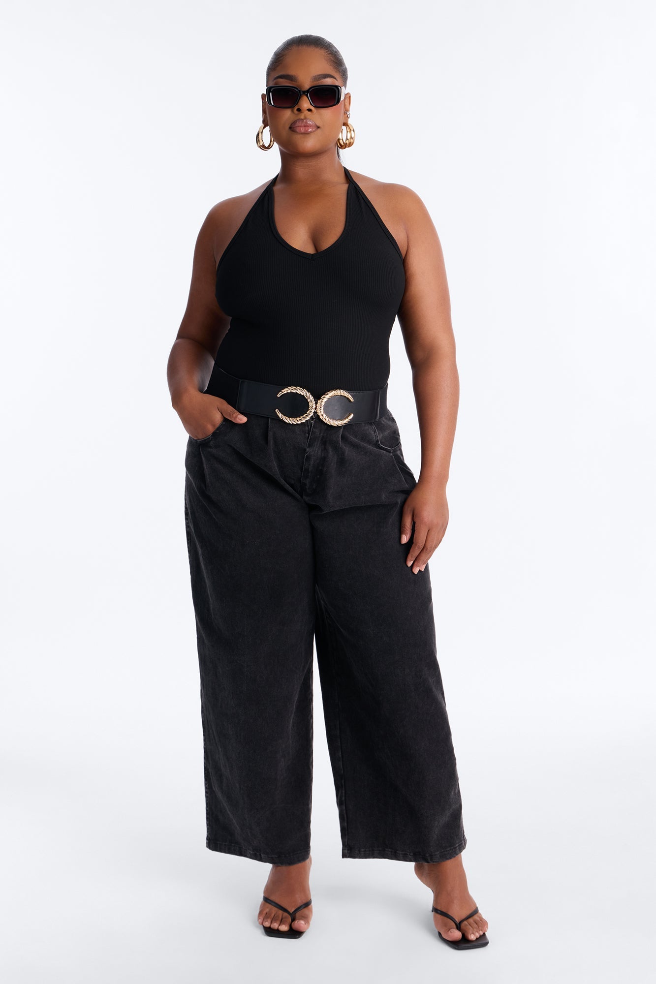 Georgie Washed Twill Barrel Leg Pant 33″ - Black