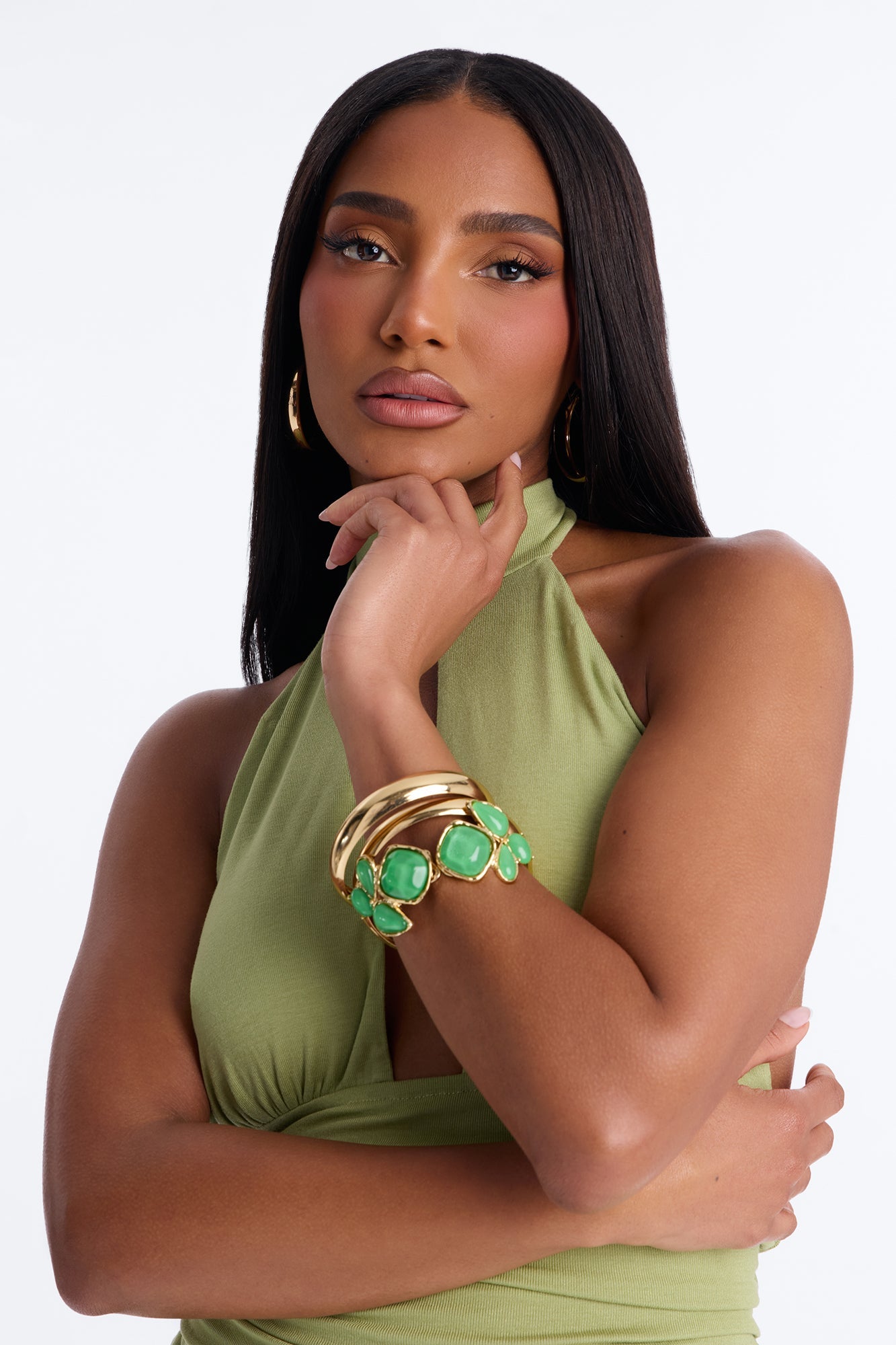 Energy Unmatched 3 Piece Bracelet Set - Gold/Green Fashion Nova