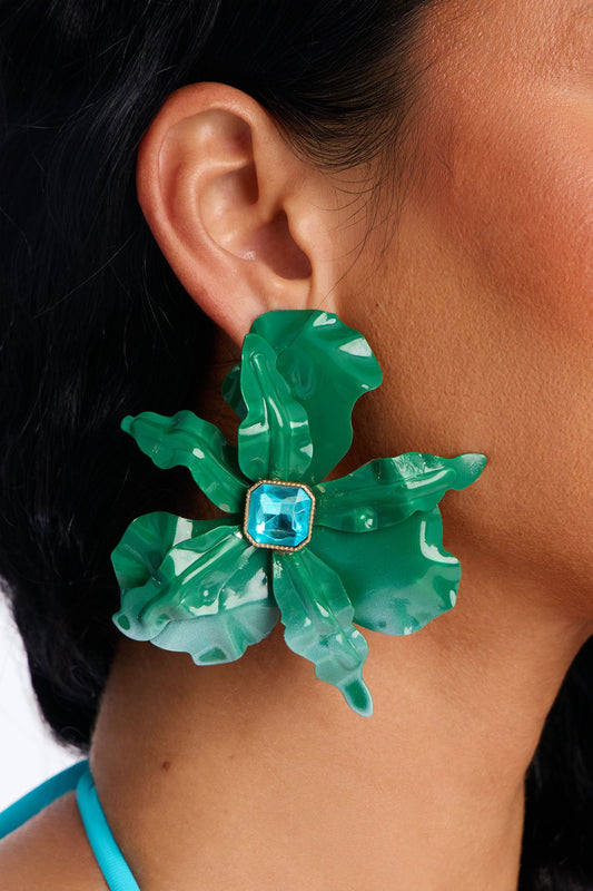 Maui Babe Floral Drop Earrings - Green/combo