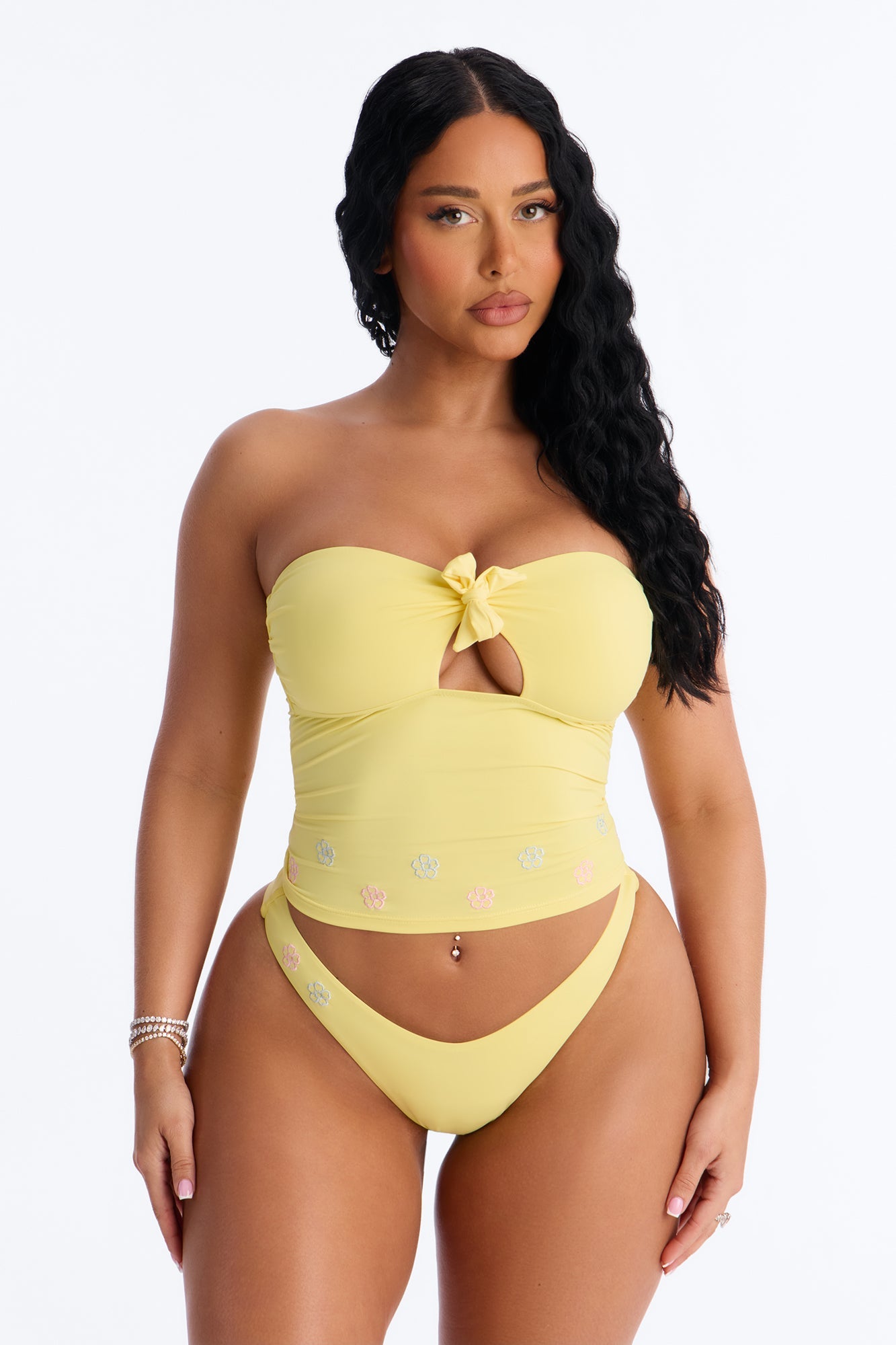 Sunshine State 2 Piece Strapless Bikini & Ruffle Mini Skirt Sunsuit - Yellow