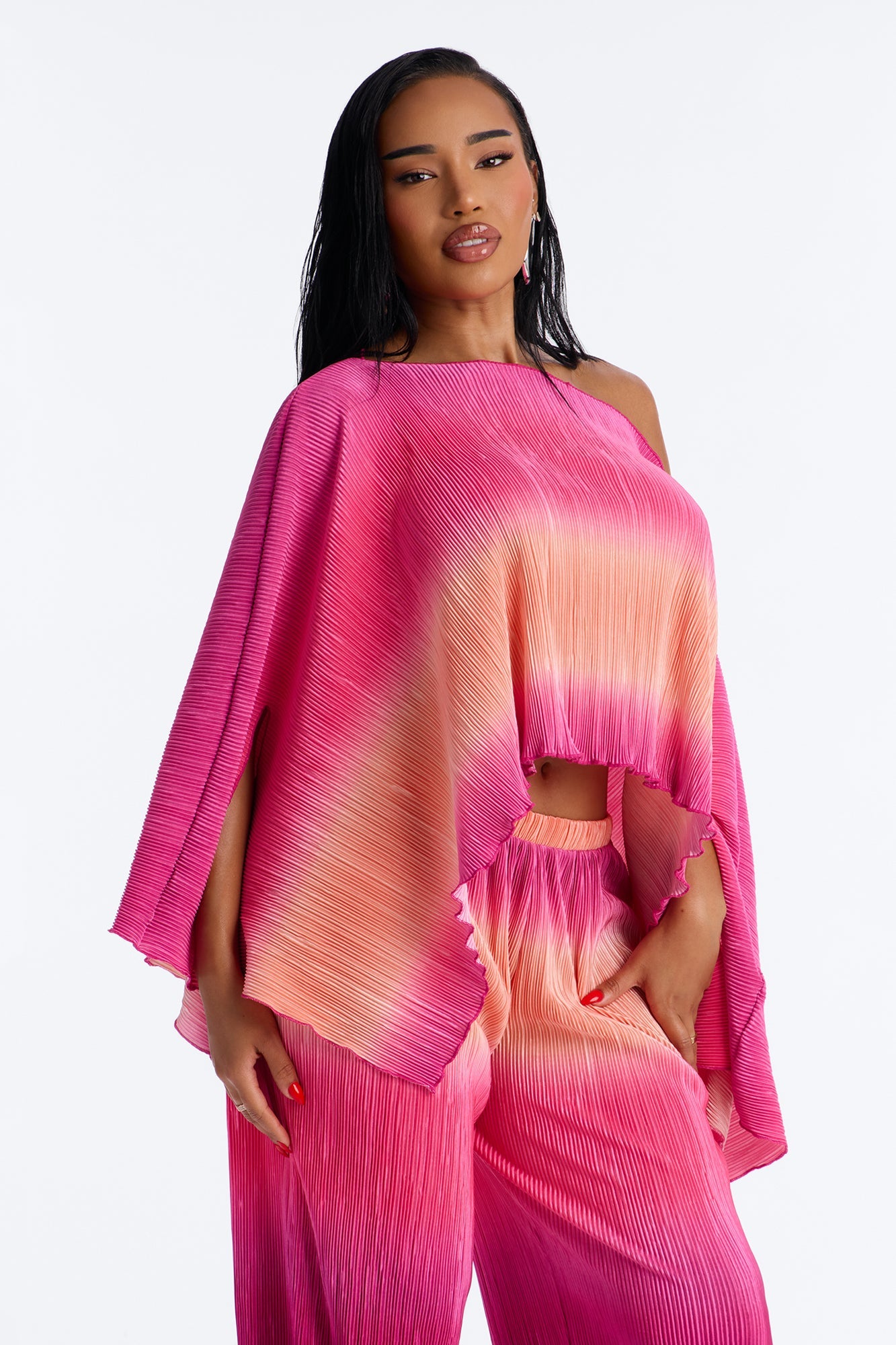 Horizon Glow Off Shoulder Ombre Pant Set - Hot Pink/combo