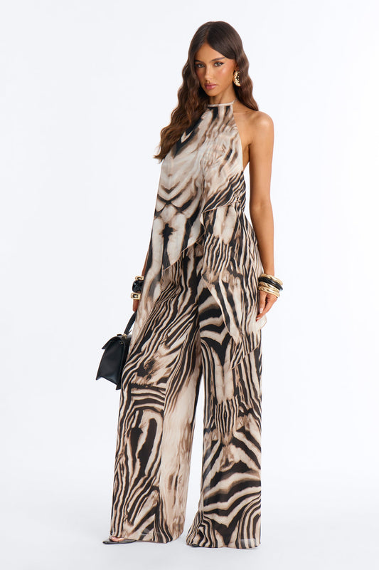 Savannah Sway Chiffon Pant Set - Brown/combo