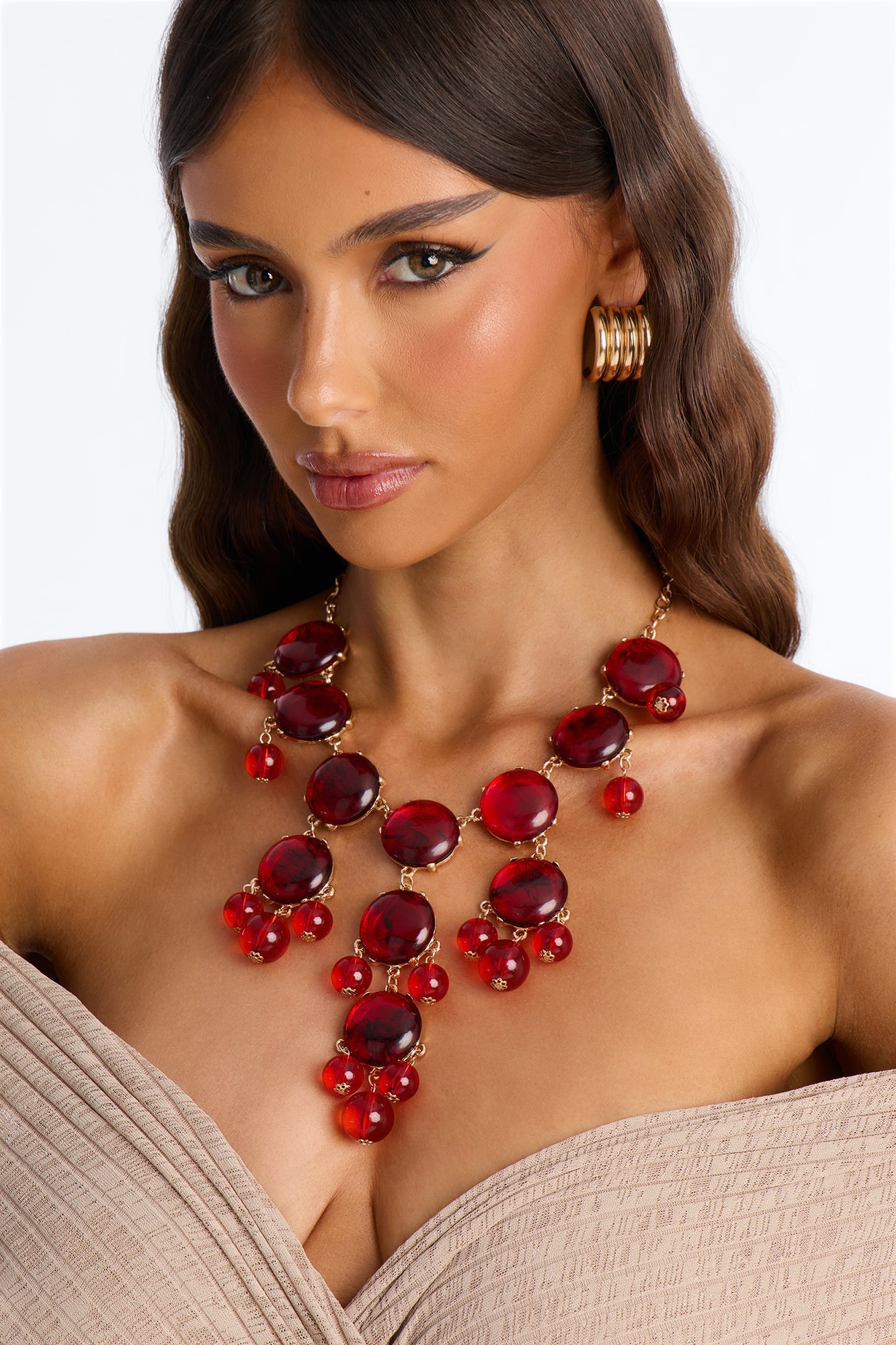 Zamaria Jeweled Layered Necklace - Gold/Red