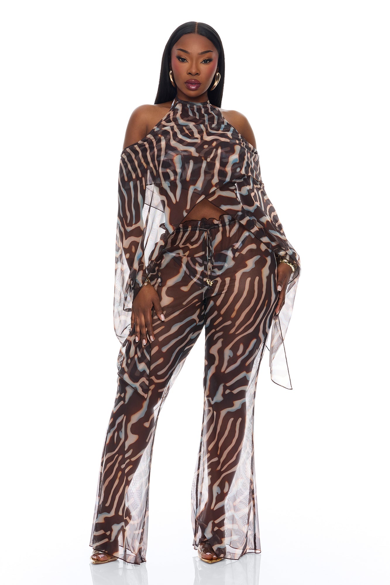 Golden Getaway Mesh Swim Cover Up - Brown/combo
