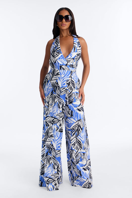 Tropic Haze Halter Jumpsuit - Blue/combo