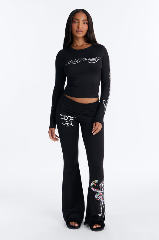 Ed Hardy Love Kills Flare PJ Pant Set - Black