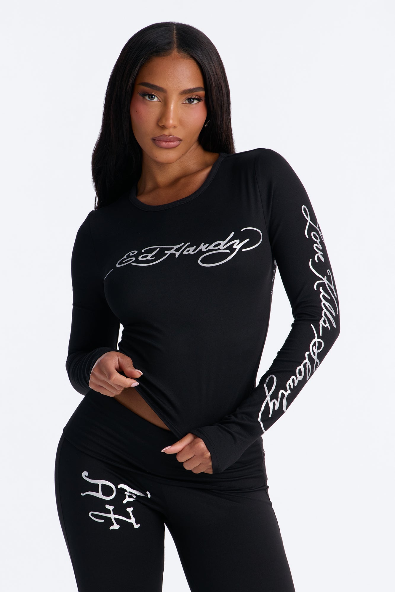 Ed Hardy Love Kills Flare PJ Pant Set - Black