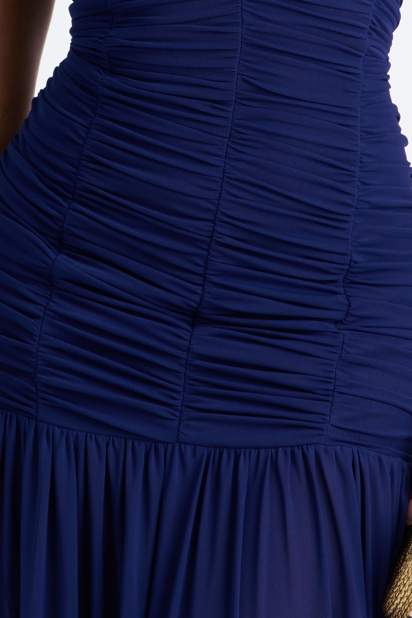 Soft Glam Ruched Mesh Gown - Navy