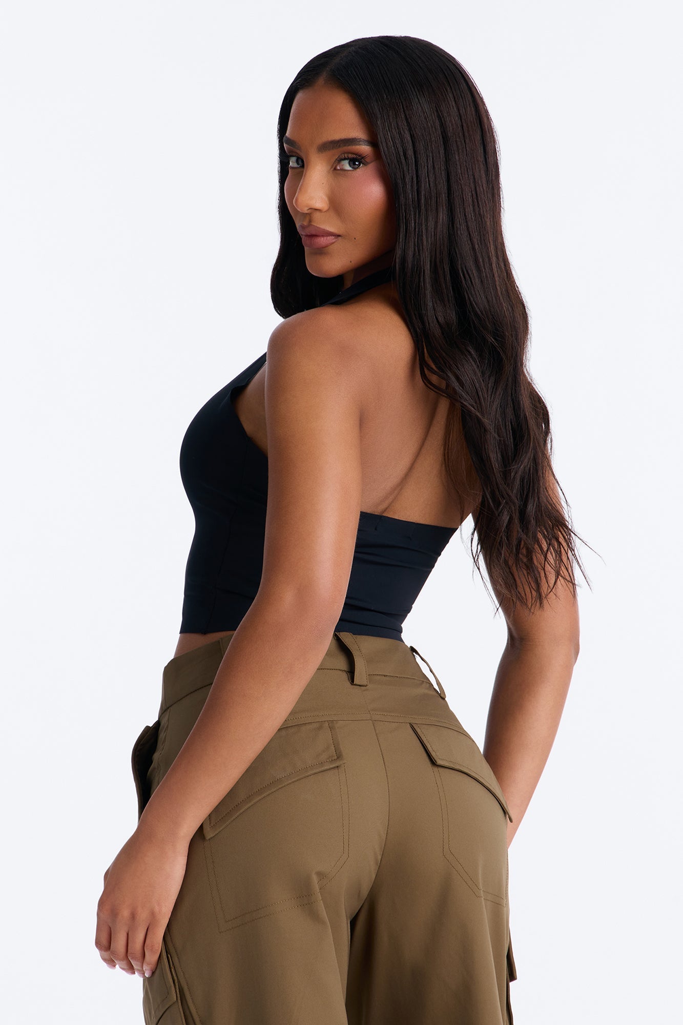 Serena Double Lined Square Neck Seamless Halter Top - Black