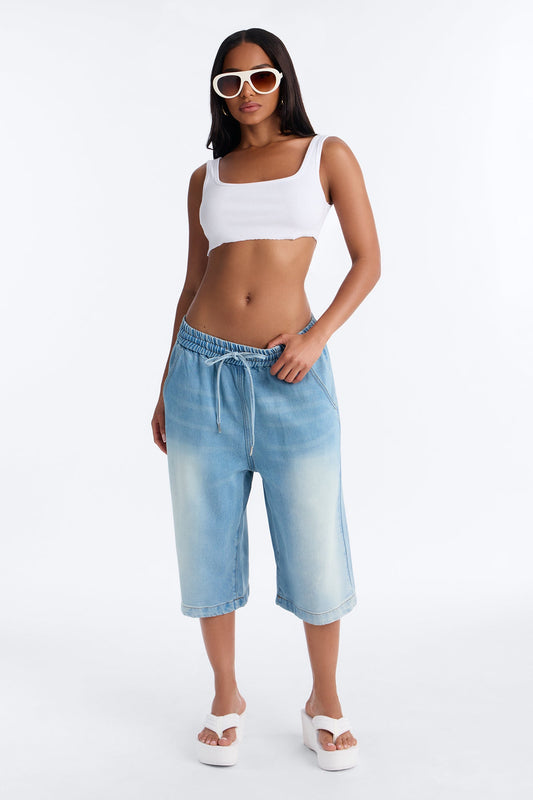 The Most Chill Tie Waist Denim Jorts - Vintage Wash