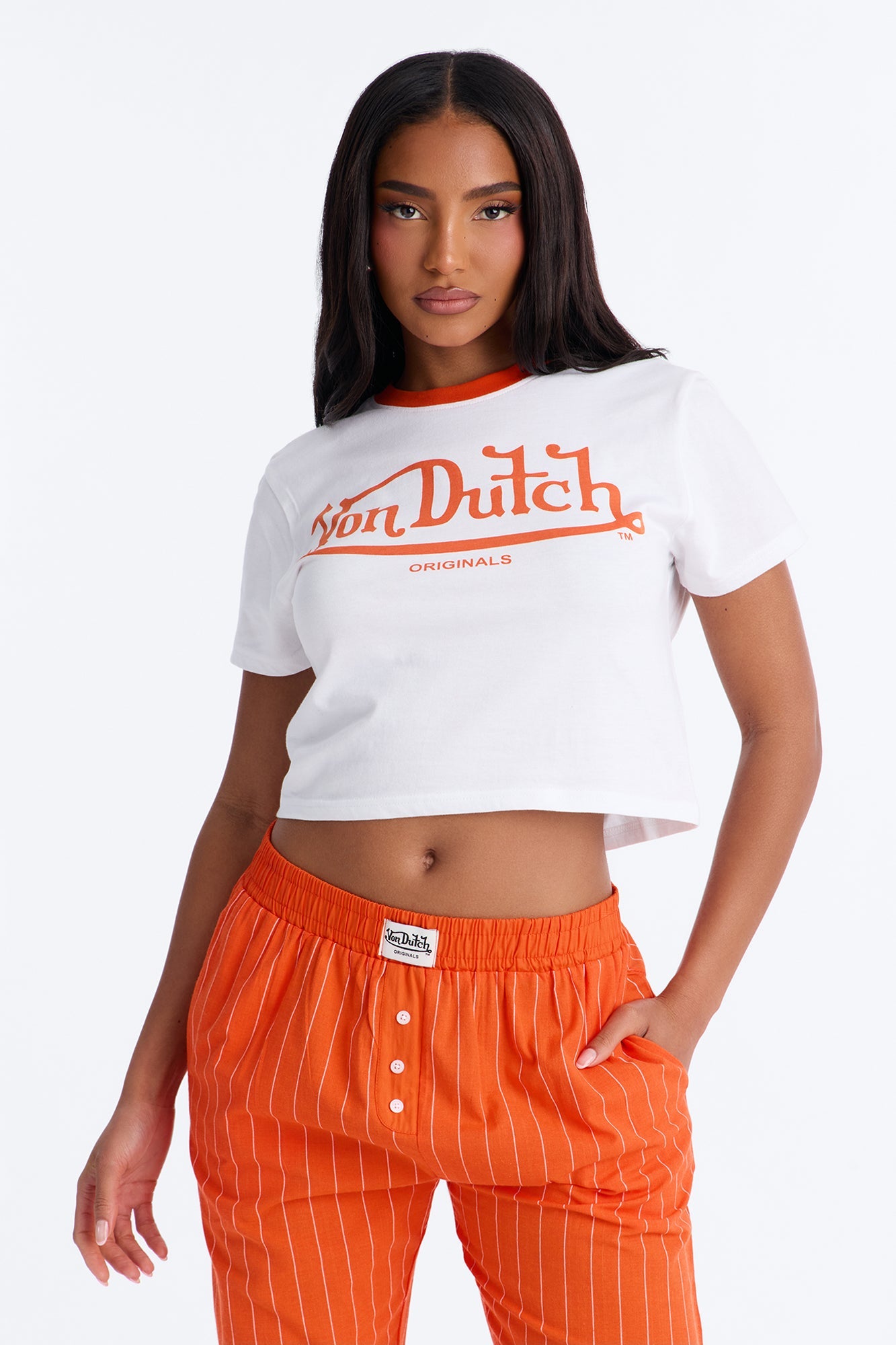 Von Dutch Short Sleeve PJ Boxer Pant Set - Orange/combo