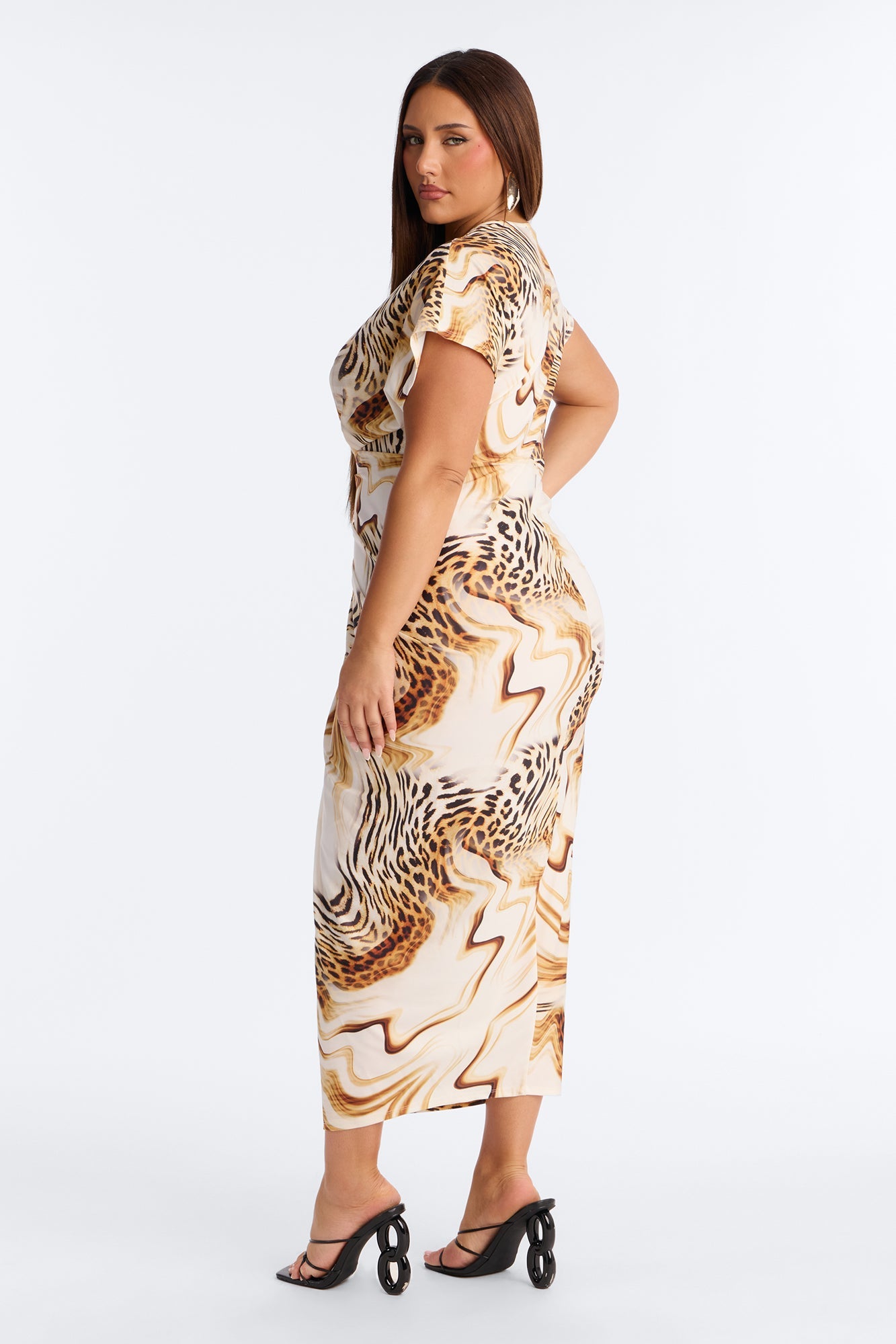 Annika Ruched Animal Print Midi Dress - Brown/combo