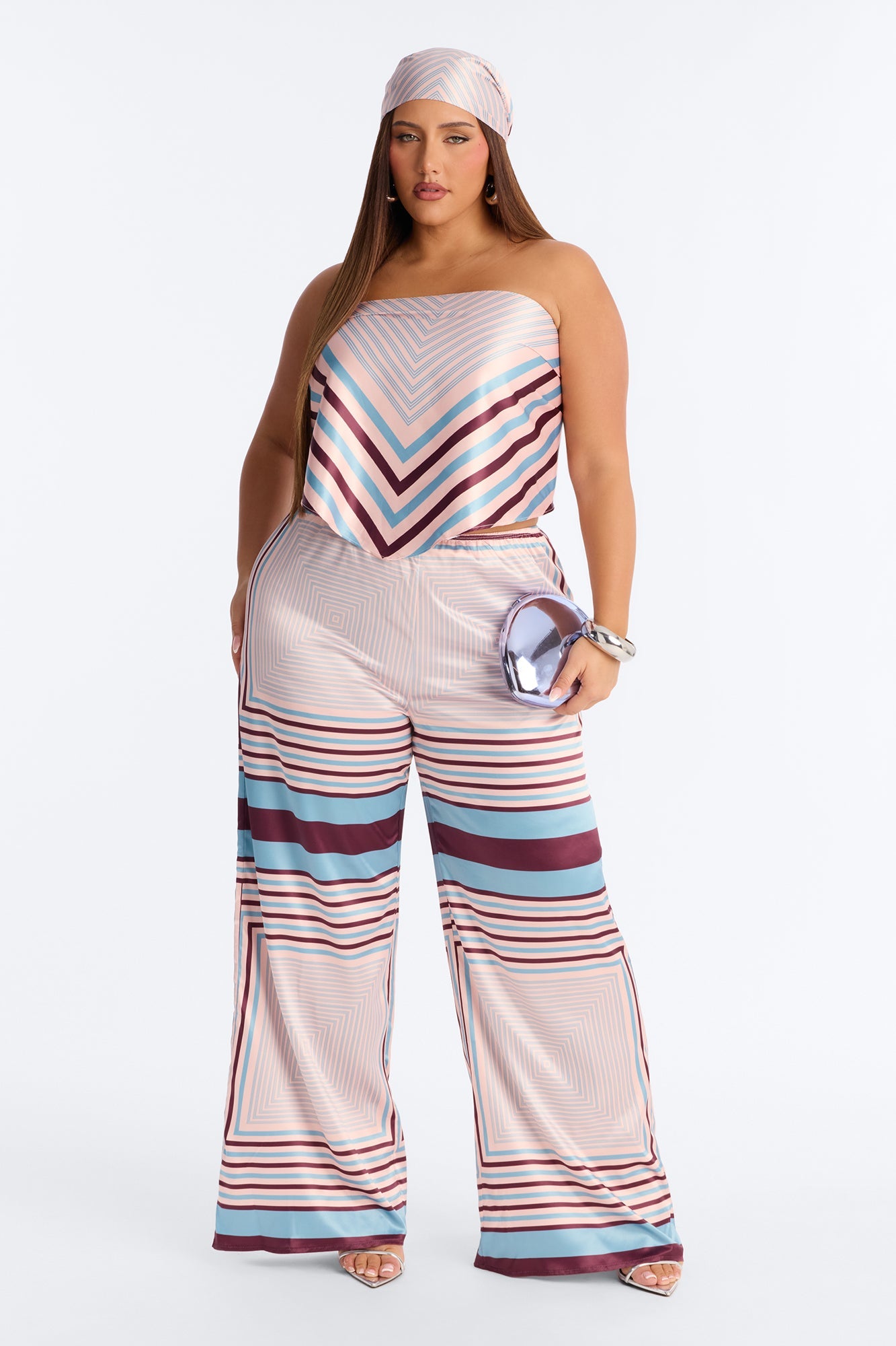 Catalina Satin 3 Piece Pant Set - Pink/combo