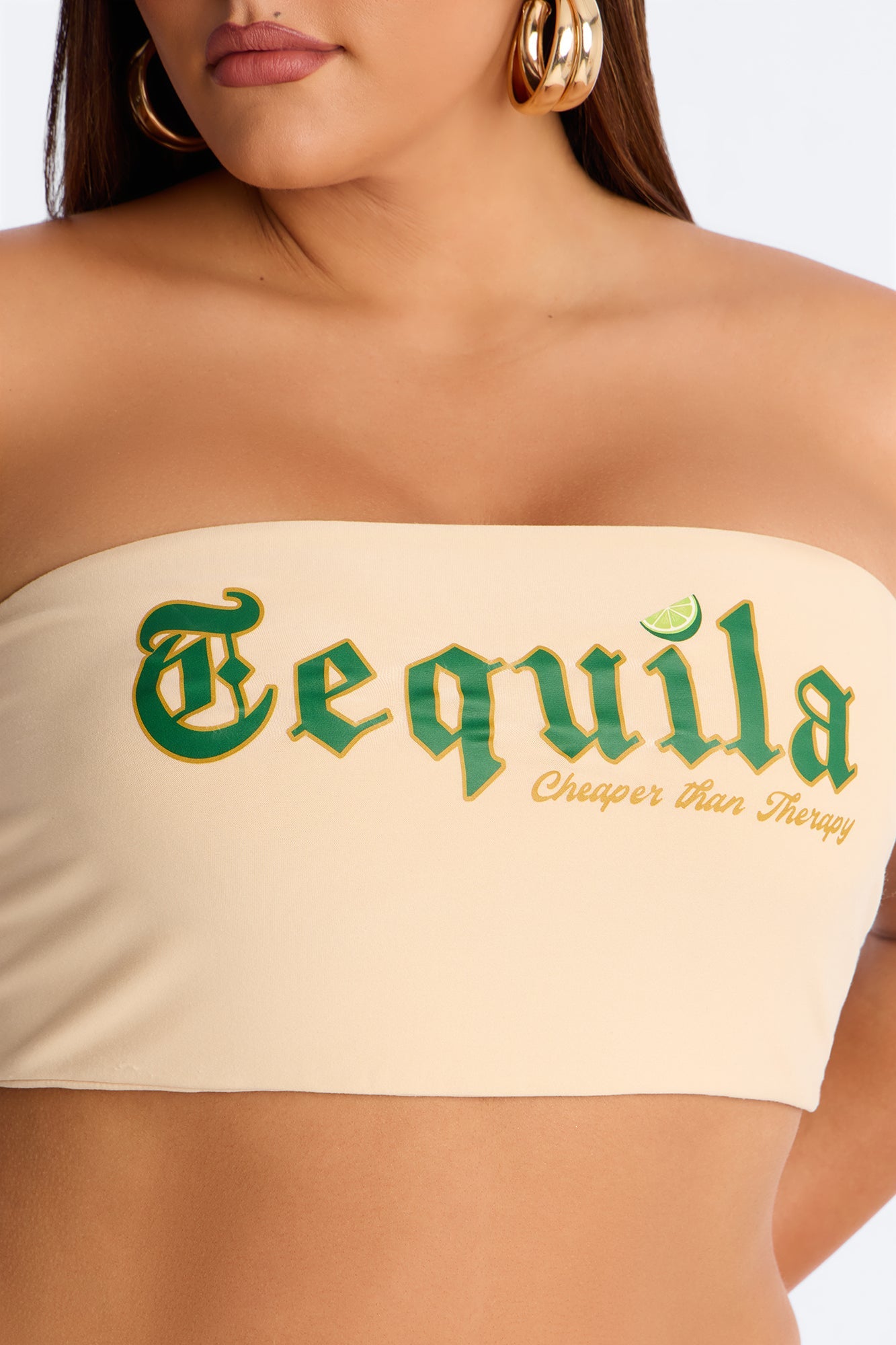 Tequila Cheaper Than Therapy Tube Top - Cream