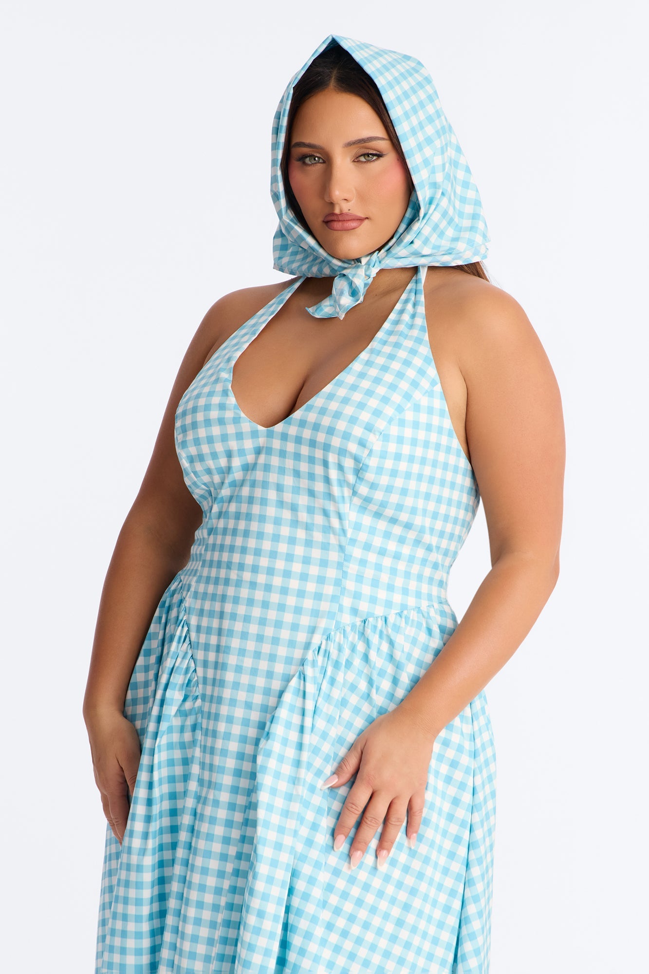 Mara Corset Gingham Midi Dress - Blue/combo