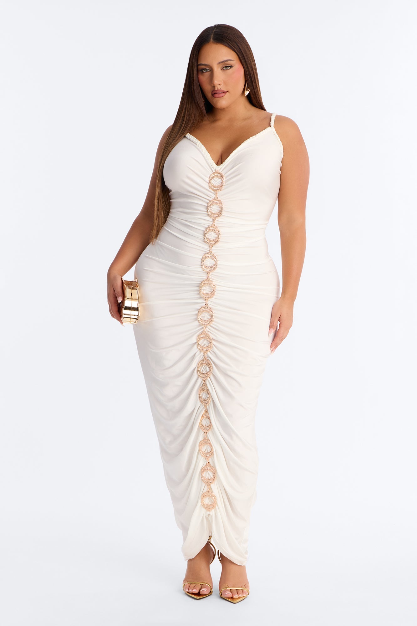 Giselle Ruched Maxi Dress - White