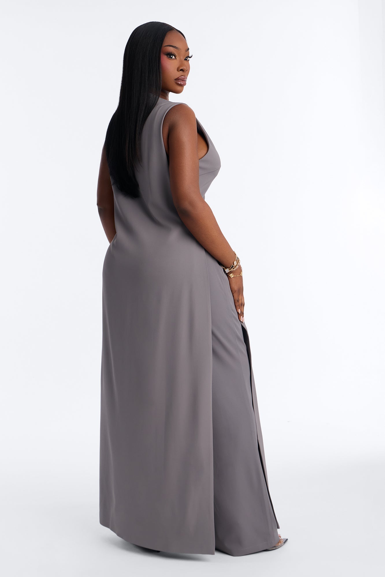 Olivia Long Vest Pant Set - Grey
