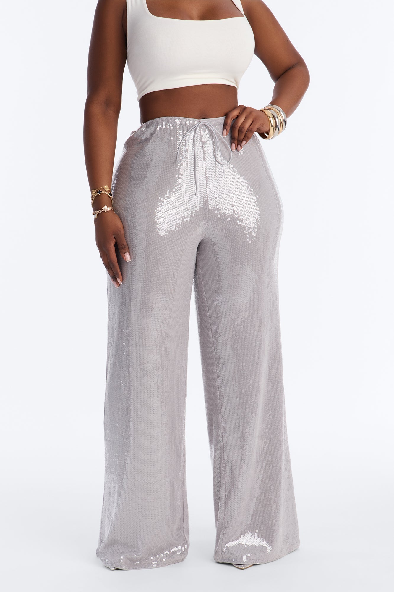 Glow Time Sequin Embellished Pants - Grey
