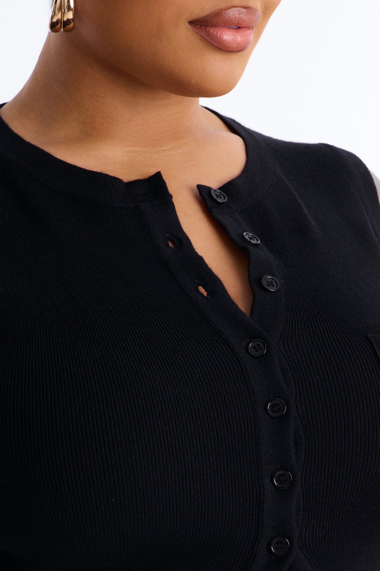 Leona Button Up Sweater Top - Black