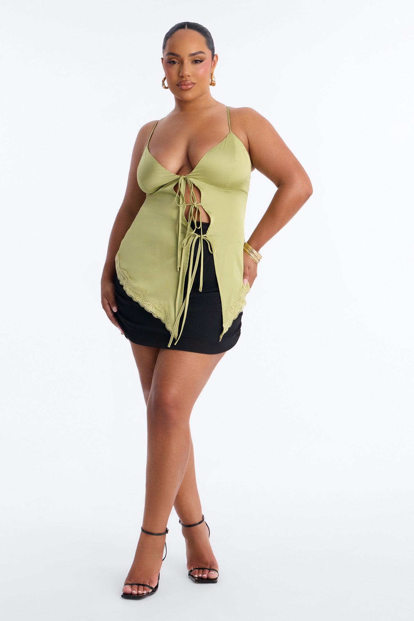 Caught In The Act Lace Trim Satin Flyaway Top - Green Fashion Nova