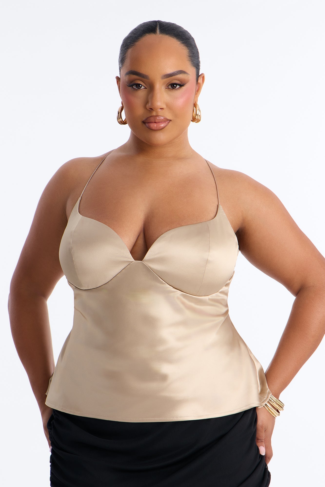 I'm The Masterpiece Satin Top - Beige Fashion Nova