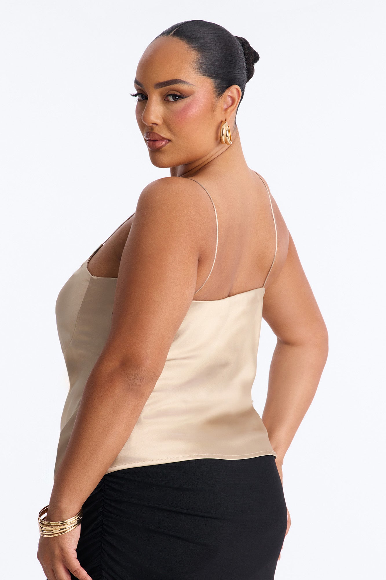 I'm The Masterpiece Satin Top - Beige Fashion Nova