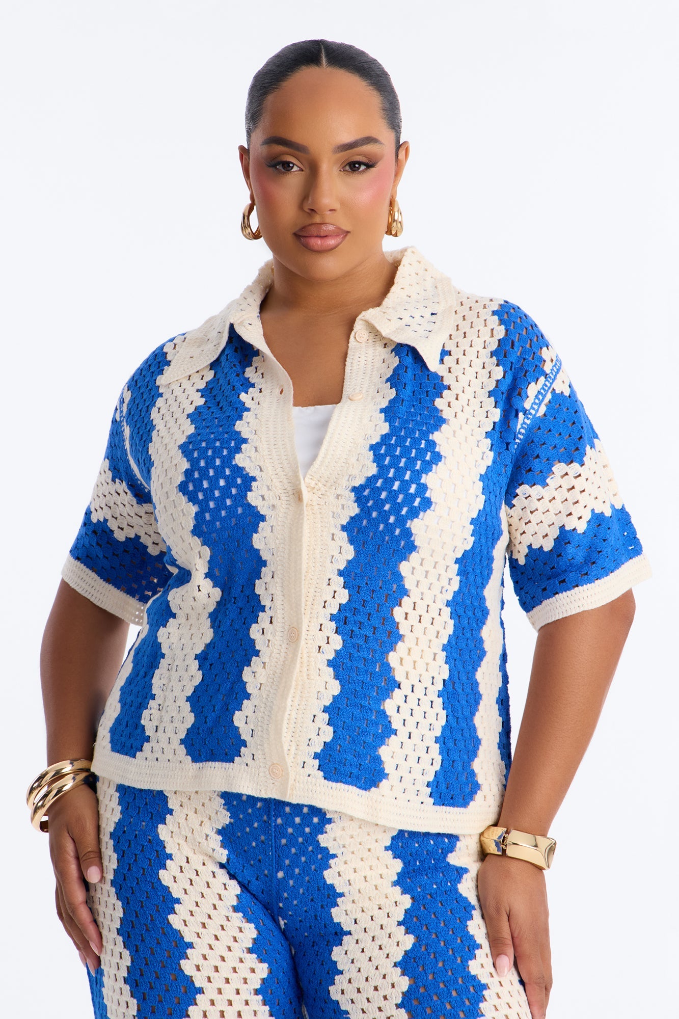 Shoreline Symphony Crochet Pant Set - Blue/combo