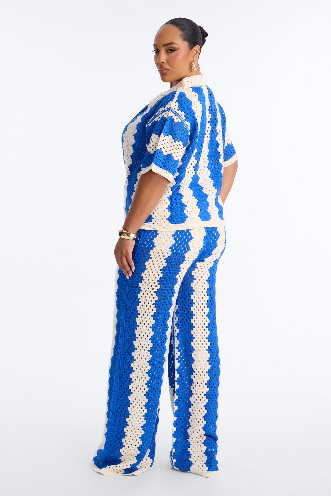 Shoreline Symphony Crochet Pant Set - Blue/combo