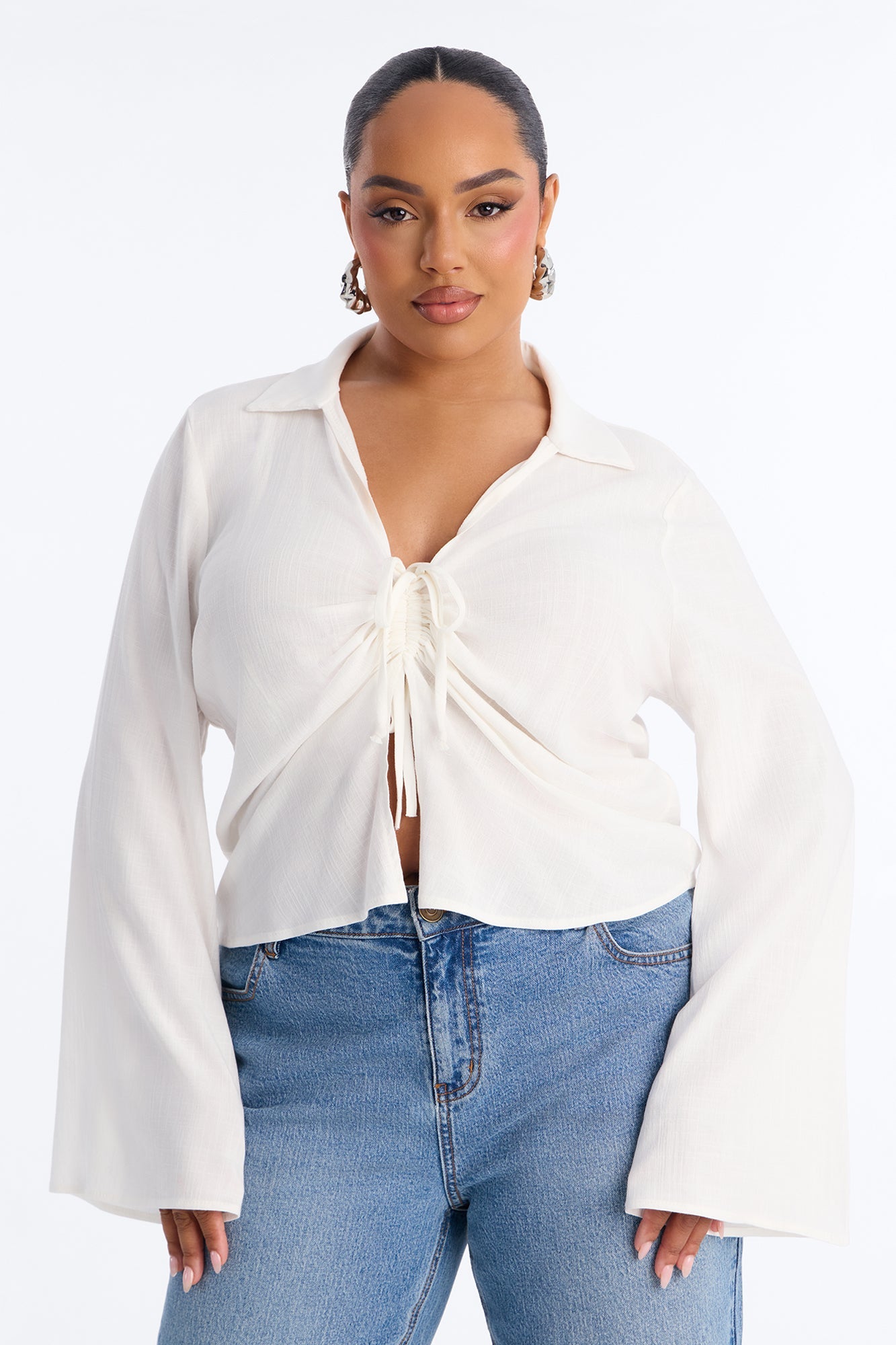 Just Doing Me Ruched Linen Top - White