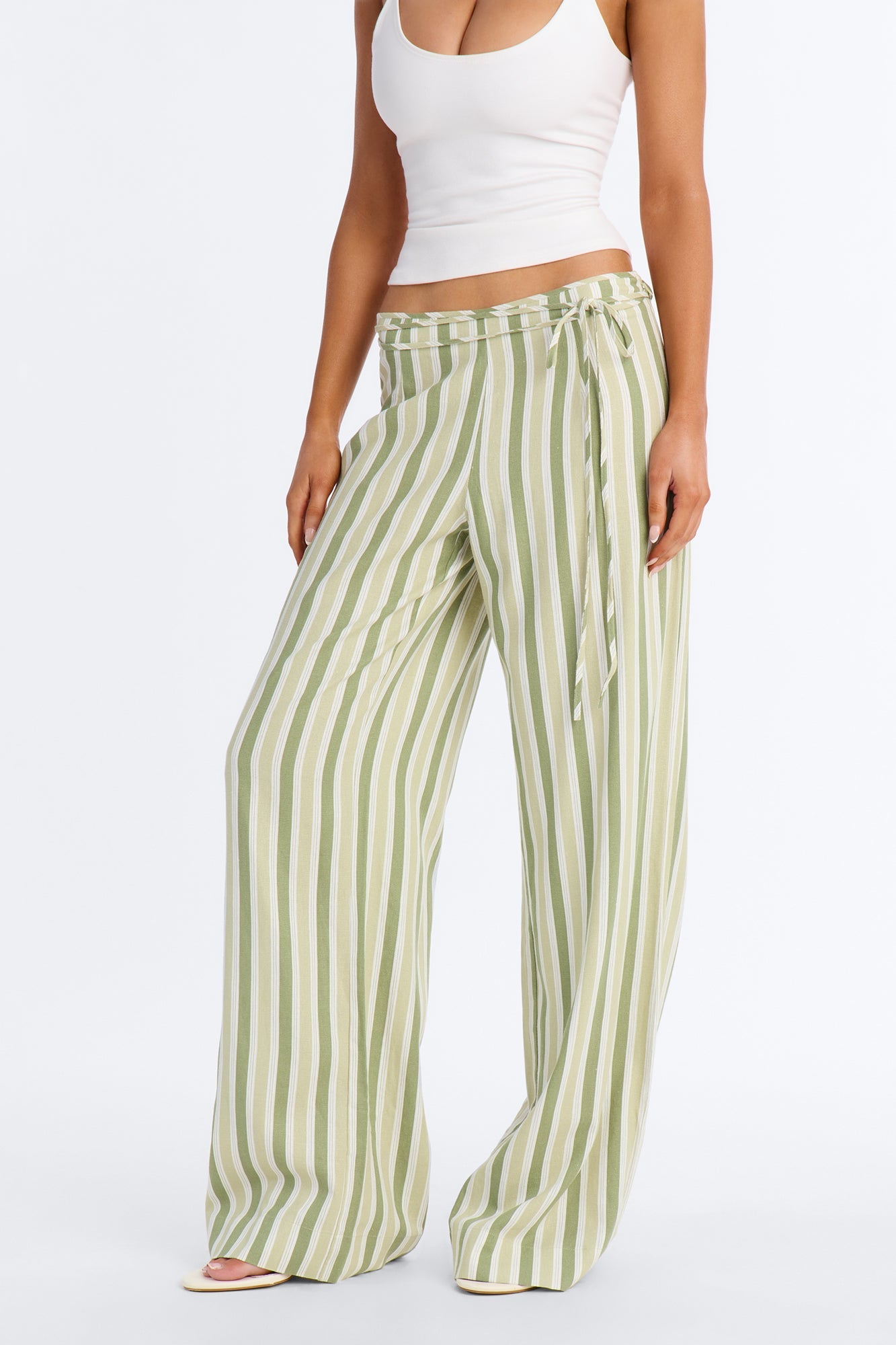 Lurice Low Rise Striped Linen Wide Leg Pant - Sage/combo