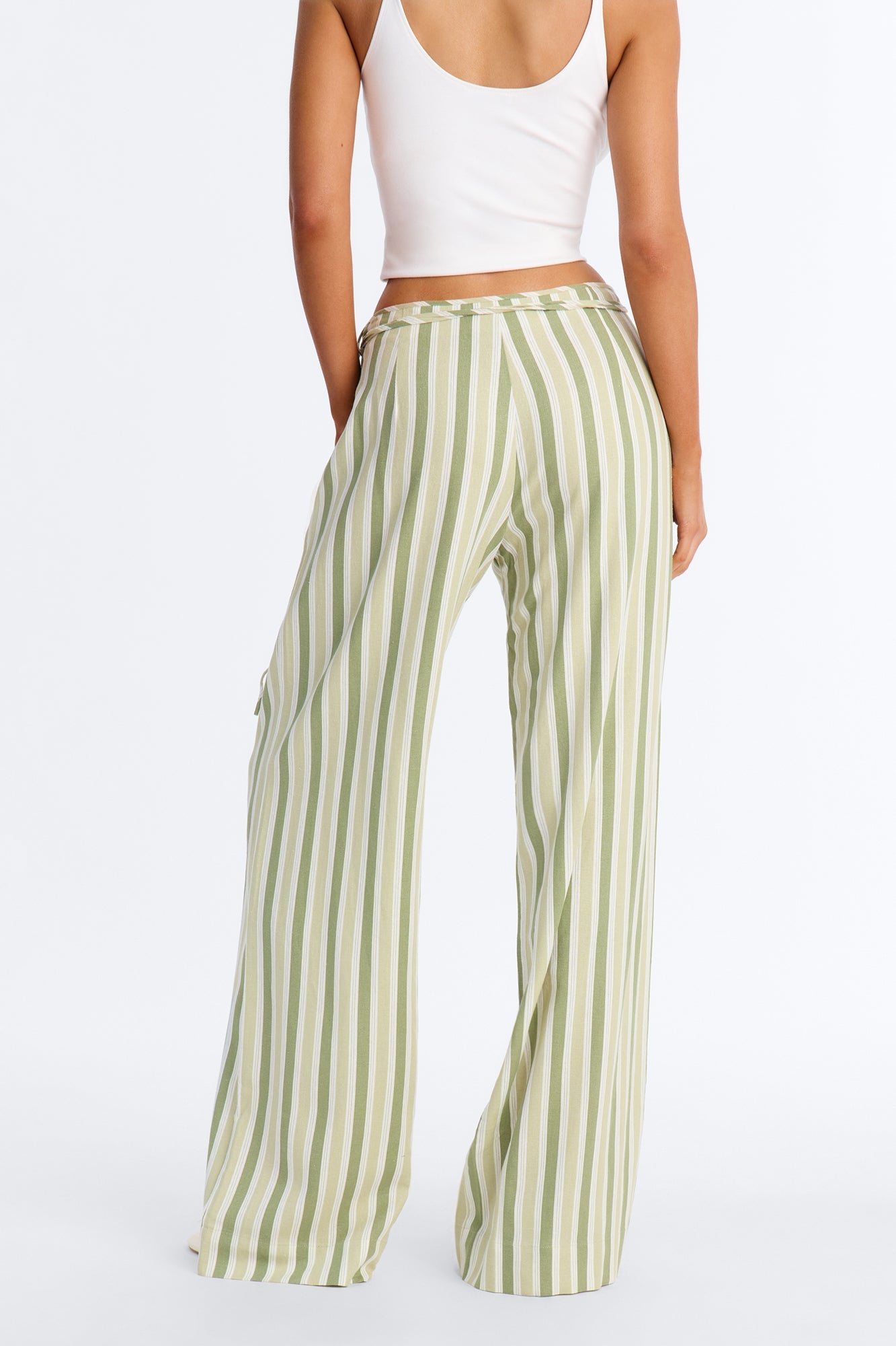 Lurice Low Rise Striped Linen Wide Leg Pant - Sage/combo
