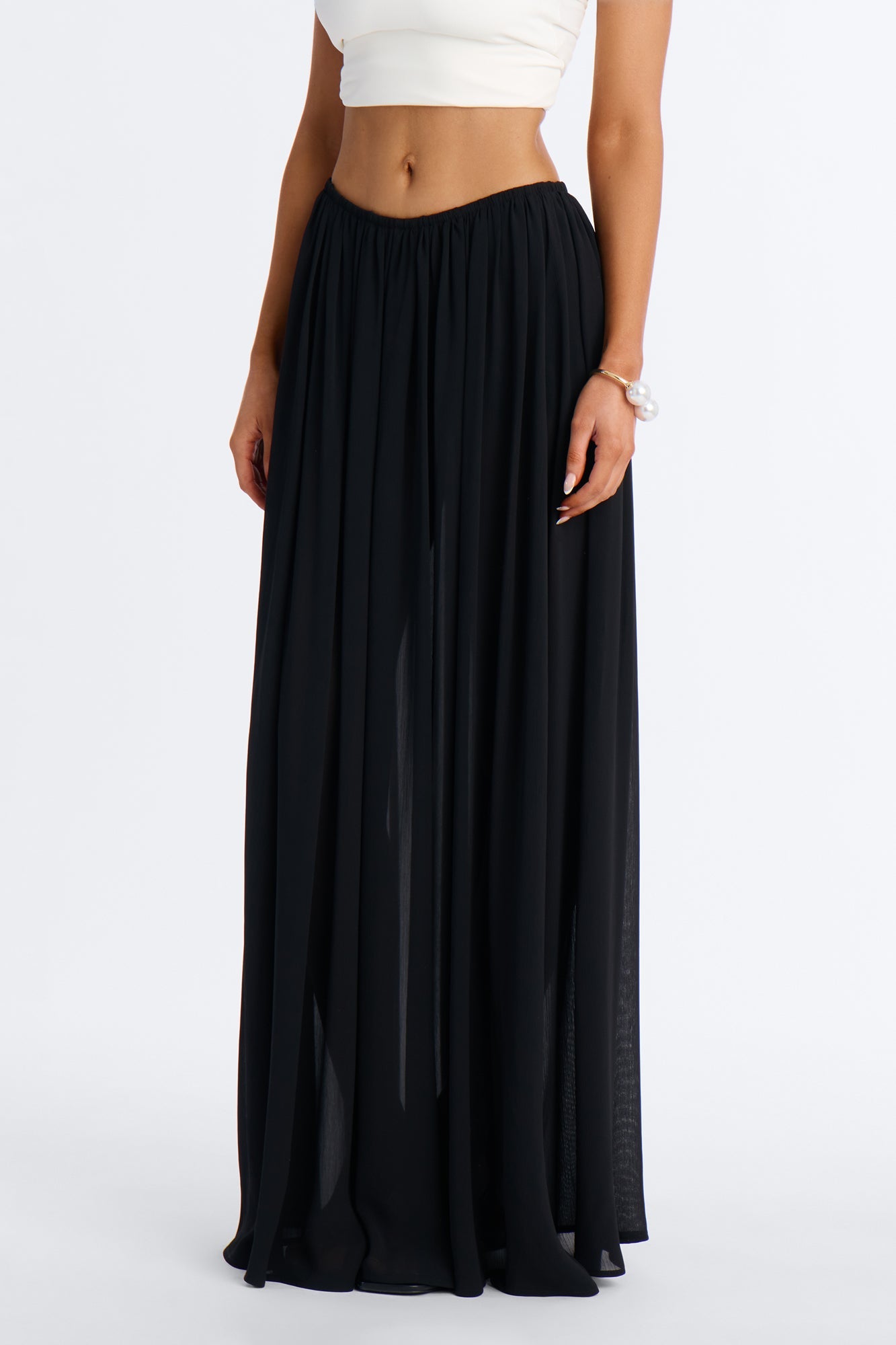 Moonlight Romantic Low Rise Chiffon Maxi Skirt - Black