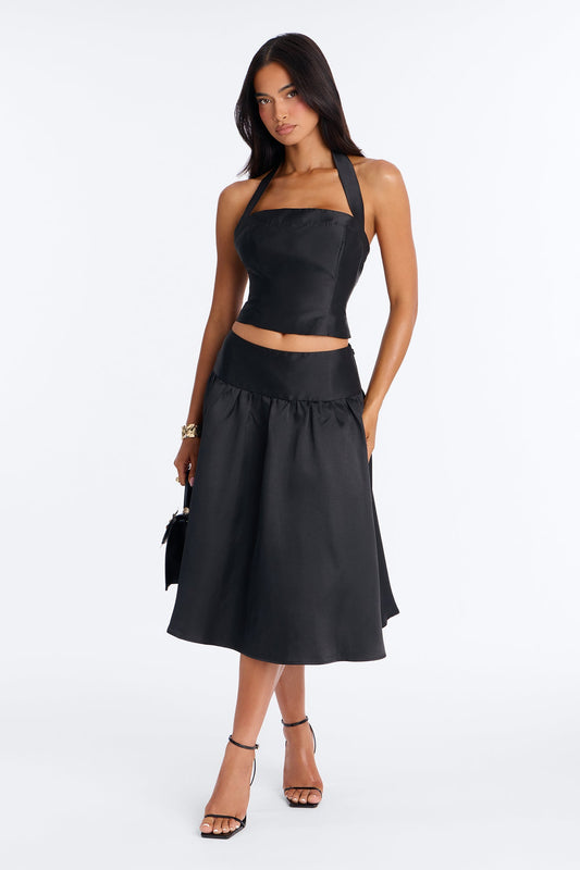 Margot Taffeta Midi Skirt Set - Black