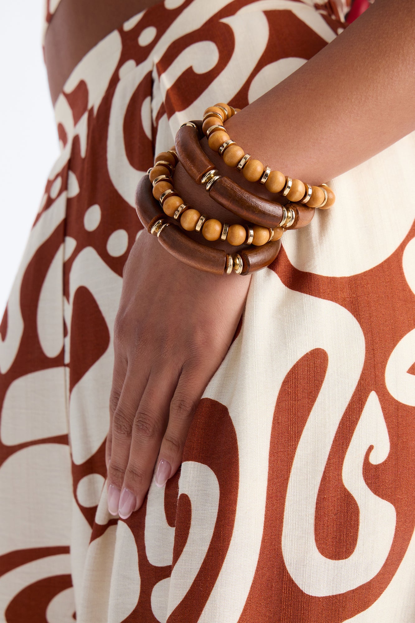 Penelope Wood Stretch 4 Piece Bracelet Set - Brown/combo