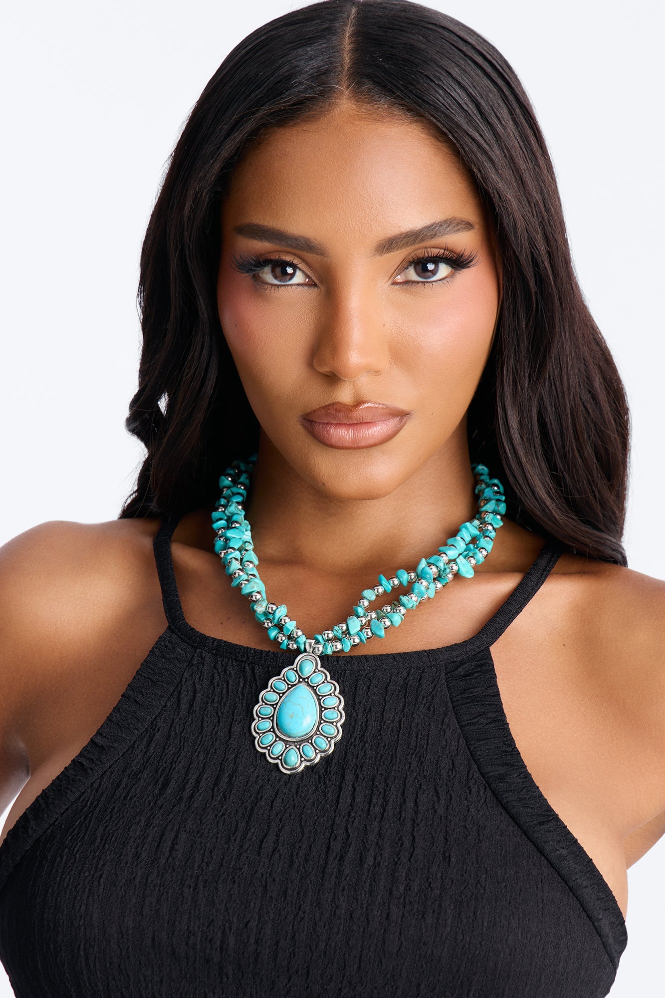 Country Girl Charm Jeweled Necklace - Turquoise