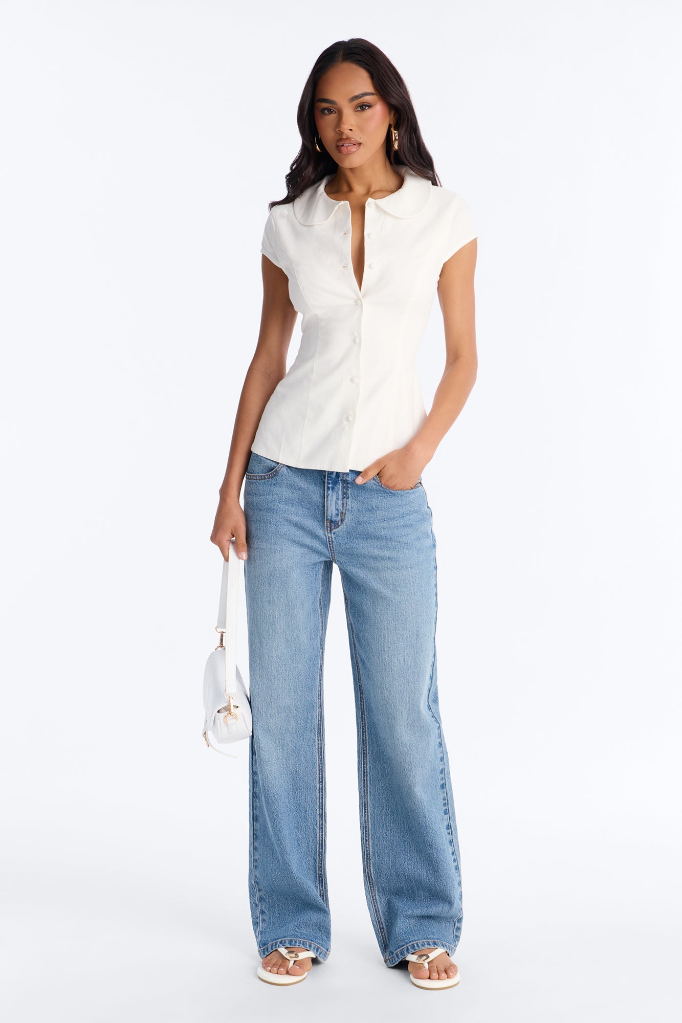 Little Cute Moment Tie Back Linen Shirt - White